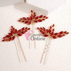 Ac metalic pentru par ACM012LL Auriu cu cristale din sticla Rosii